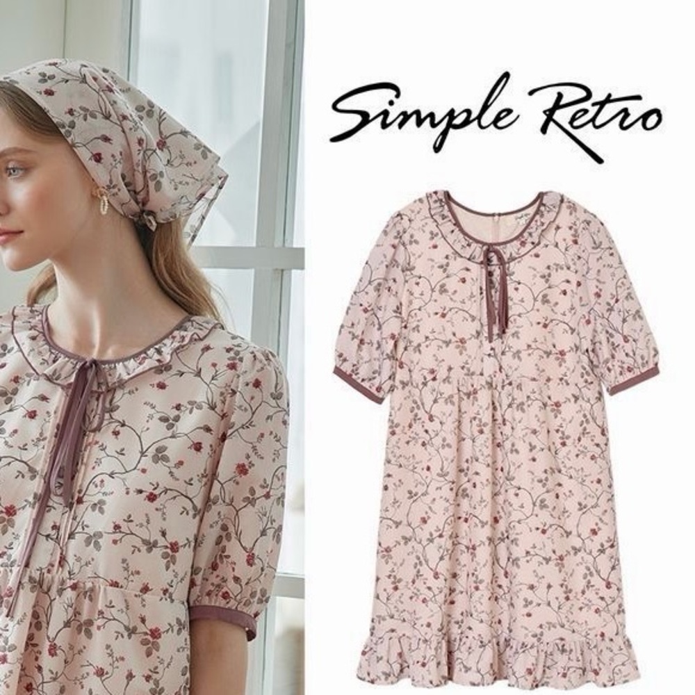 Simple Retro Lavender Floral Dress - medium